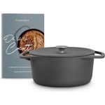 Springlane Bräter »Clara«, Gusseisen, Cocotte mit Deckel & Rezeptheft, Grau, rund, 24 cm, 4 l
