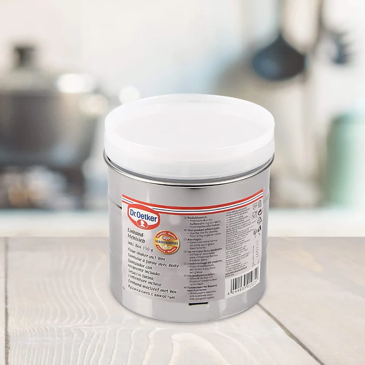 Dr. Oetker Einhand-Mehlsieb Edelstahl, Handsieb, inklusive Aufbewahrungsbox, Profi-Küchensieb, Menge: 1 Stück – Bild 3