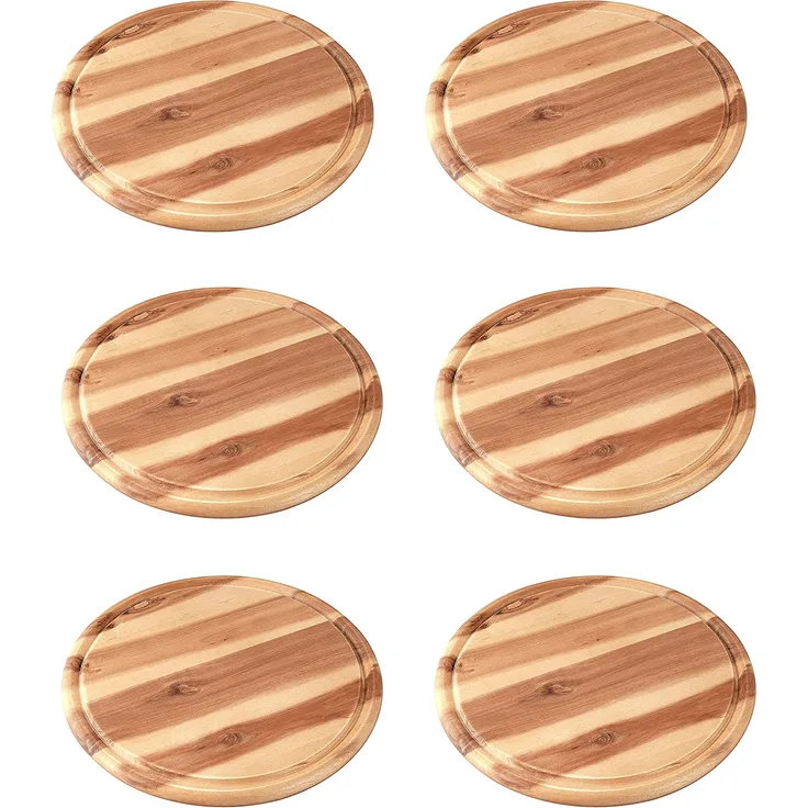 6 Stück Fackelmann Vesperbrett Akazie Küchenbrett aus Natur-Holz mit Saftrille, Frühstücksbrettchen (Farbe: Braun)