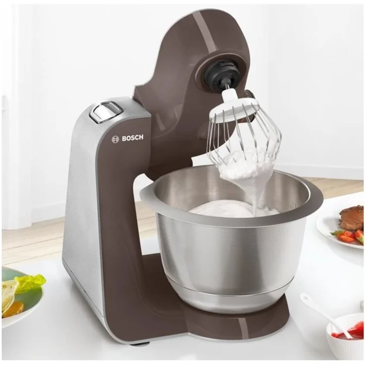 Bosch MUM58A20 CreationLine Küchenmaschine mit Planetenrührwerk, 1000W, 3,9 L Schüssel, 7 Geschwindigkeiten, inkl. Patisserie-Set, Mixer-Aufsatz, Durchlaufschnitzler mit 3 Scheiben, grau-silber, Serie: MUM5 – Bild 2