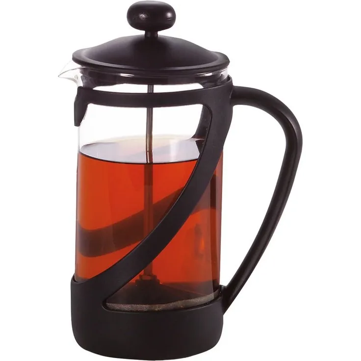 axentia Kaffee- und Teebereiter in Schwarz, temperaturbeständige French Press mit Edelstahl-Brühsieb, Kaffeepresse aus Glas mit stabiler Kunststoffhalterung