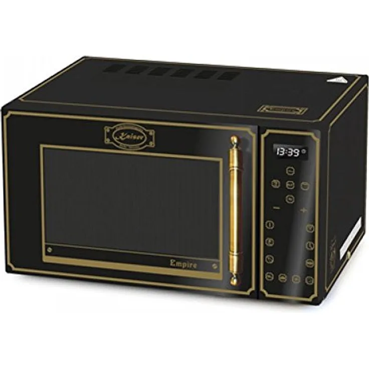 Kaiser Empire EM 2500 Retro Mikrowelle mit Grill und Heißluft, Standgerät, 25 Liter Garraum, 900 Watt, schwarz, Edelstahl, Drehteller