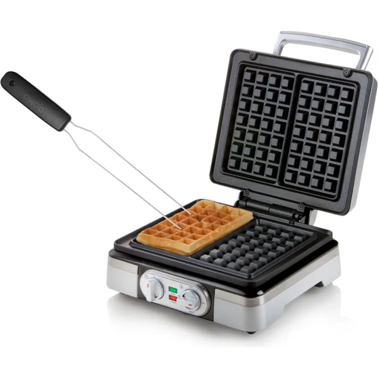 Domo 2in1 Doppel Waffeleisen eckig für dicke Belgische Waffeln 16x9,5cm & Waffelgabel 1400W