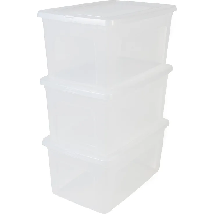 IRIS 3er-Set Aufbewahrungsboxen - Kisten mit Deckel - Stapelboxen 'Modular Clear Box', MCB-50, Kunststoff, transparent, 50 L, 59,5 x 39,5 x 29 cm