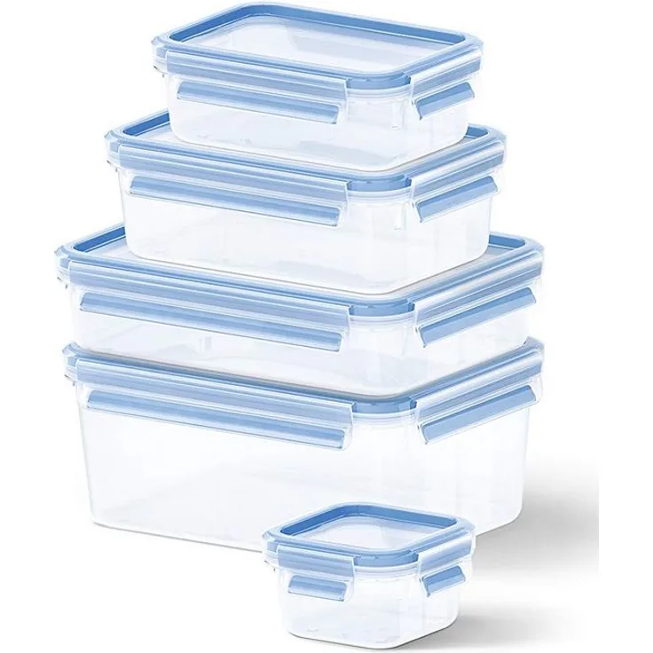 Emsa 512753 Clip & Close Frischhaltedosen | 5-teiliges Set | 0,25 + 0,55 + 1,00 + 1,20 + 2,30 L | -40 bis +100 Grad | Kunststoff | 100 % Dicht | Besondere Frische-Dichtung