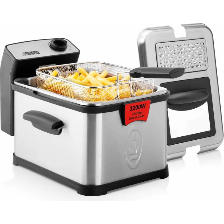 Princess 183001 Edelstahl Fritteuse, 3 Liter Fassungsvermögen, mit Öl, 3490 Watt, Ölfilter und Kaltzonenfunktion – Bild 2