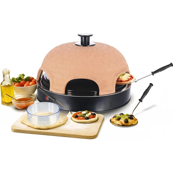 Emerio Pizzaofen, PIZZARETTE das Original, 1 handgemachte Terracotta Tonhaube, patentiertes Design, für Mini-Pizza, echter Familien-Spaß für 6 Personen, PO-115984 – Bild 1