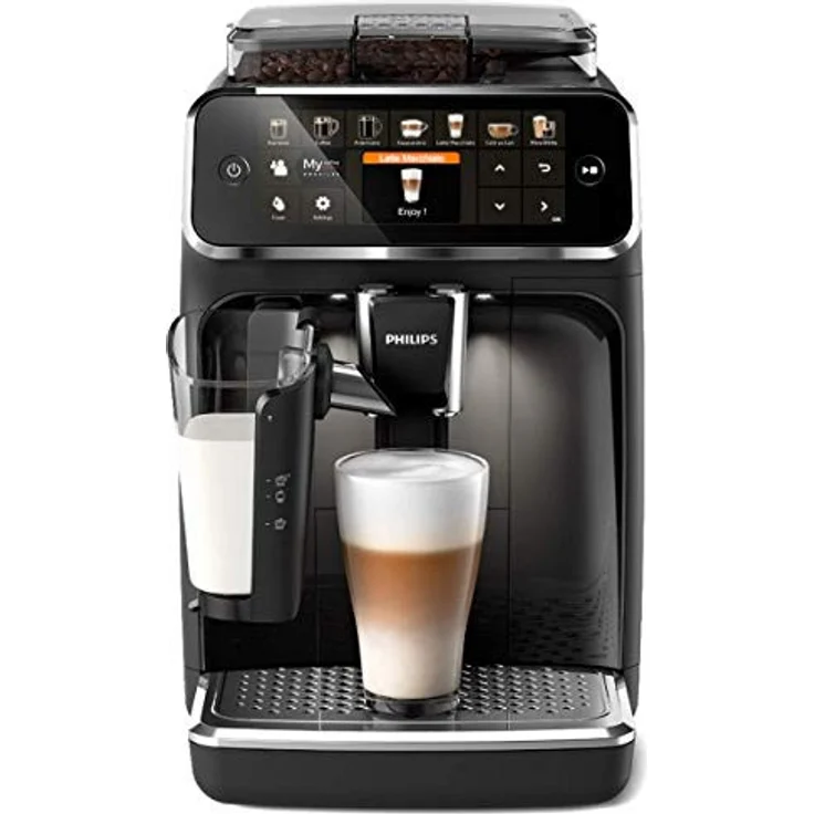 Philips 5400 Serie EP5441-50 Kaffeevollautomat, 12 Kaffeespezialitäten (LatteGo Milchsystem) Matt-Schwarz-Klavierlack-schwarze – Bild 1
