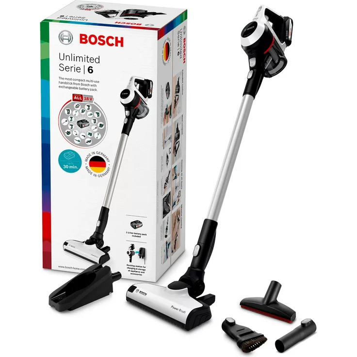Bosch BCS611AM Unlimited Serie 6 Handstaubsauger, 30 min Akkubetrieb, Akkuwechsel-Option, weiß-schwarz – Bild 7