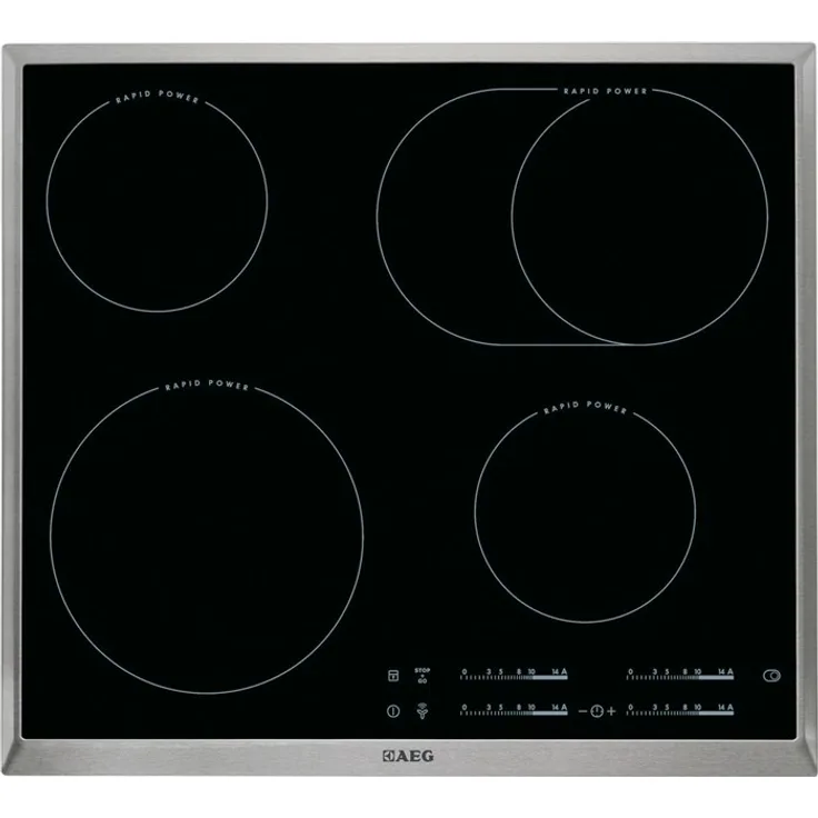 AEG HK654850XB Autarkes Kochfeld - Strahlenbeheizt - Slider-Bedienung - 60 cm - Edelstahlrahmen - 4 Kochzonen - Bräterzone - Rapid Power - Kindersicherung
