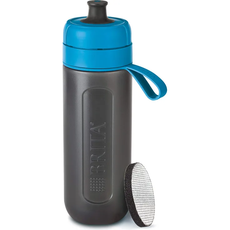 BRITA Wasserfilter-Flasche fill&go Active Blau, Robuste Sport Trinkflasche mit Wasserfilter für unterwegs aus BPA-freiem Kunststoff - Zusammendrückbar