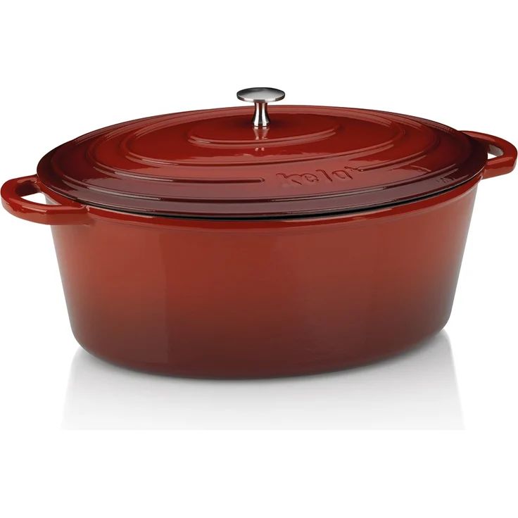 Kela 11943 Bräter mit Deckel, Gusseisen, le-Beschichtung, Hohe Wärmespeicherung, Induktionsgeeignet, 9,5 L, Rot, Oval, Calido – Bild 1