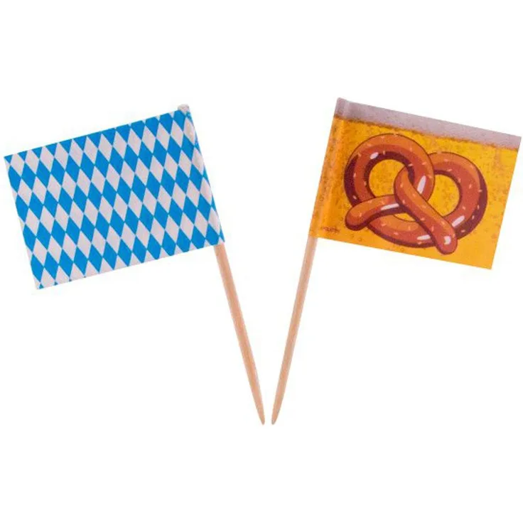 1 Beutel mit 50 Party -Holzpicker Motiv Bayrische Raute - Bretzel Oktoberfest