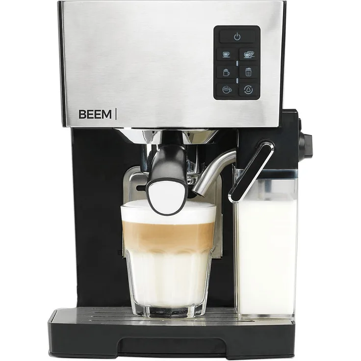 BEEM CLASSICO Espresso-Siebträgermaschine - 19 bar, Silber, Integrierter Milchtank und Dampfdüse, Abnehmbarer Wassertank, 1.450 W