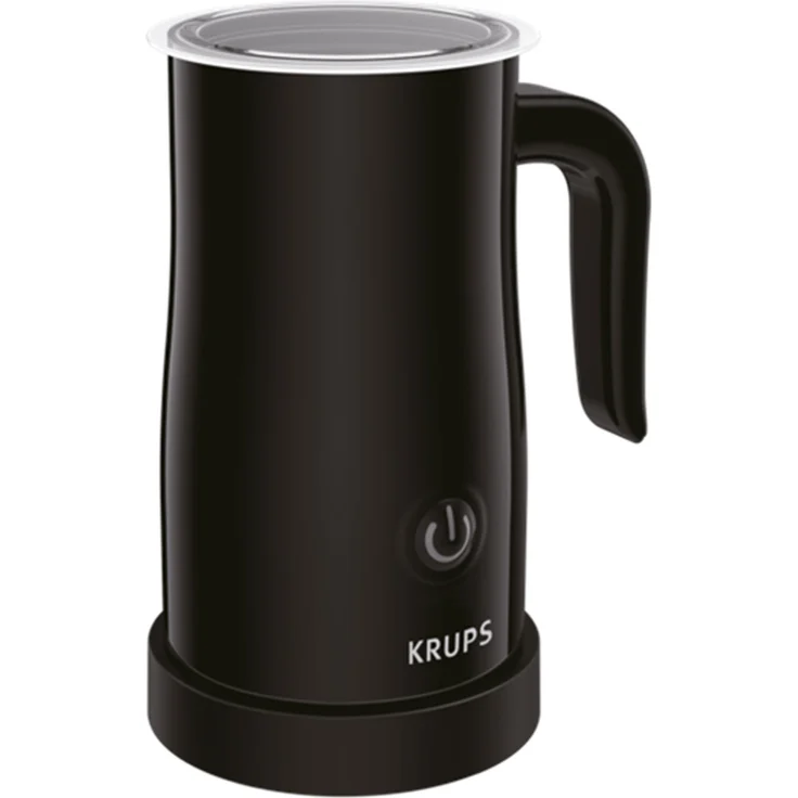 Krups XL1008 Elektrischer Milchaufschäumer (bis zu 150 ml Aufschäumkapazität, einfache Bedienung auf Knopfdruck, 360 Grad drehbarer Boden, automatische Abschaltung), schwarz – Bild 1