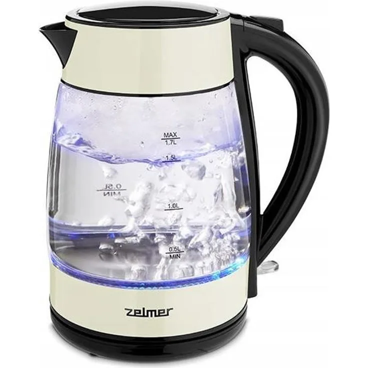 Zelmer ZCK8011I Glas-Wasserkocher, 1,7 l, 2200W, 360 °-Sockel, mit Beleuchtung, schwarz, gelb