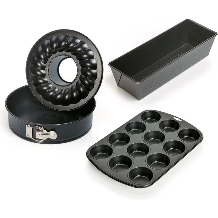 Kaiser Classic Backform-Set, 4-teilig, Springform mit Flach- und Rohrboden 26 cm, Königskuchenform 30 cm, Muffinform für 12 Muffins Standard-Muffingröße 7 cm, antihaftbeschichtet – Bild 1