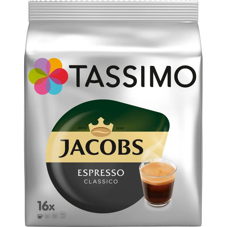 Tassimo Jacobs Espresso Classico, Kaffee, Kaffeekapsel, gemahlener Röstkaffee, 16 T-Discs