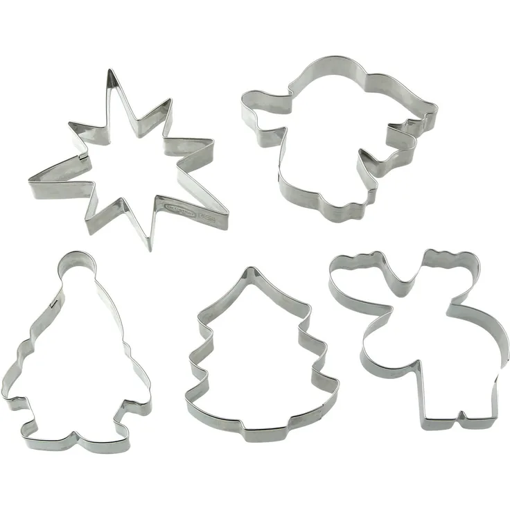 Dr. Oetker 5er Ausstecher-Set, Ausstechformen für Weihnachten, Ausstecher für Plätzchen, Kekse und Fondant, vielfältige Motive, Menge: 1 x 5er Set