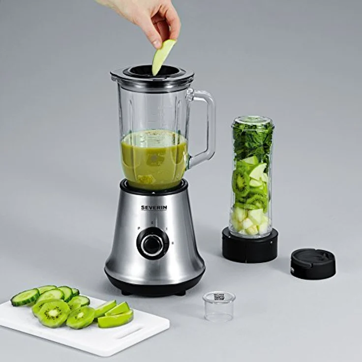 SEVERIN Multimixer SM 3737 mit Smoothie Mix & Go (Inkl. 1 L Mixbehälter und 600 ml Trinkbecher mit Deckel, ca. 500 W) edelstahl-schwarz – Bild 11