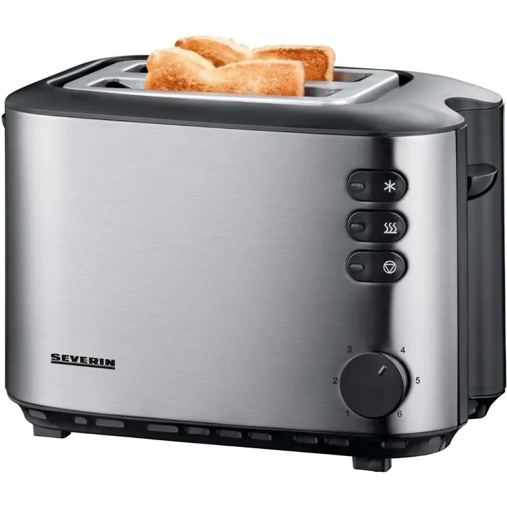 Severin AT 2514 Automatic Doppelschlitztoaster, 850W, 6 Bräunungsstufen, Edelstahl gebürstet schwarz