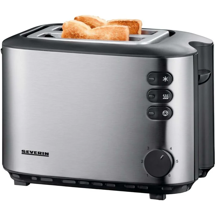 Severin AT 2514 Automatic Doppelschlitztoaster, 850W, 6 Bräunungsstufen, Edelstahl gebürstet schwarz – Bild 1