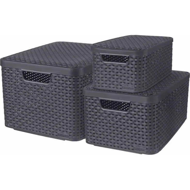 Curver Aufbewahrungsboxen mit Deckel Style 3 Stk. S+M+L Anthrazit