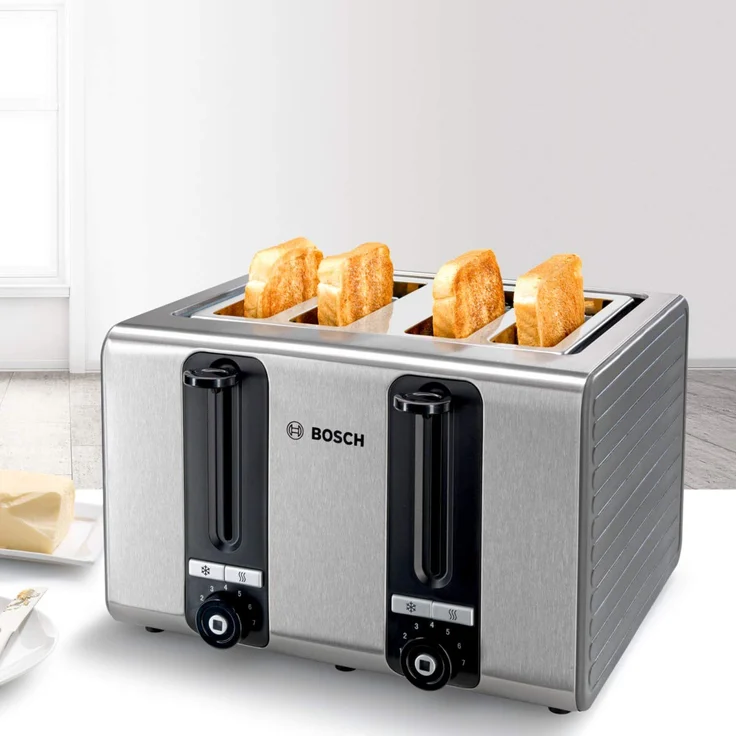 Bosch TAT7S45 4-Schlitz Toaster, Auftau-Aufknusperfunktion, automatische Brotzentrierung, Abschaltautomatik, 1800 W, Edelstahl-schwarz – Bild 3