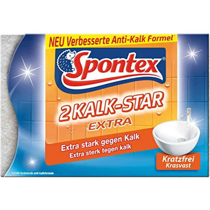 Spontex Kalk-Star Scheuerschwamm, ideal gegen Kalkablagerungen, effizient ohne Chemie (1 Packung, 2 St.)