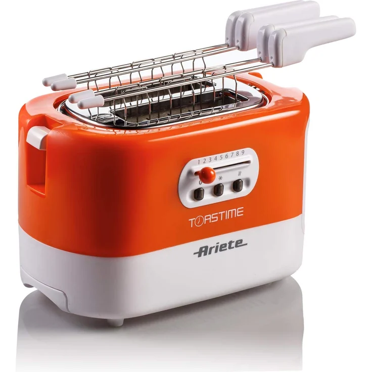 Ariete 159 Toastime Toaster 2 Scheiben mit Zange, Krümelschublade Weiß-Orange – Bild 1