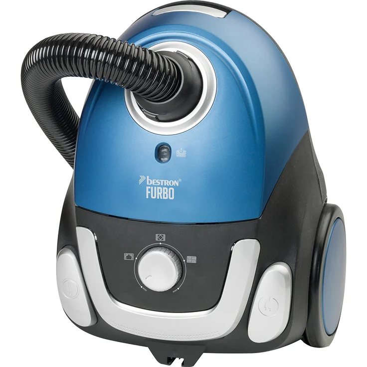 Bestron Trendiger Bodenstaubsauger mit 1,1-l-Beutel, Aktionsradius: 7,5 m, 750 Watt, Blau-Silber