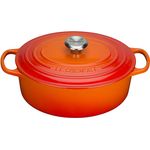 Le Creuset Signature Gusseisen-Bräter mit Deckel, Ø 29 cm, Oval, Für alle Herdarten und Induktion geeignet, Volumen: 4,7 l, Ofenrot 