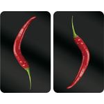 Wenko Herdabdeckplatte Universal Hot Peperoni, 2er Set Herdabdeckung für alle Herdarten, Gehärtetes Glas, 30 x 52 cm, mehrfarbig