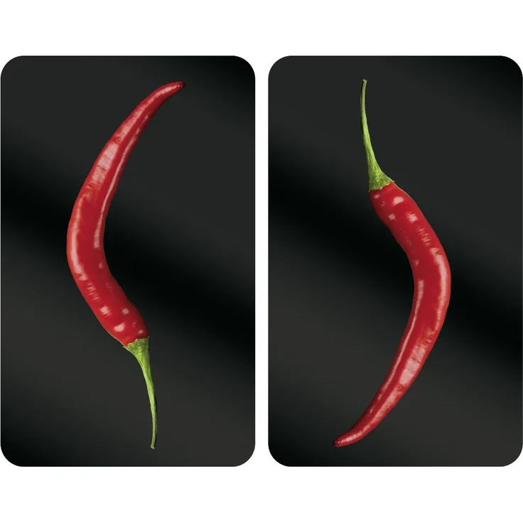 Wenko Herdabdeckplatte Universal Hot Peperoni, 2er Set Herdabdeckung für alle Herdarten, Gehärtetes Glas, 30 x 52 cm, mehrfarbig