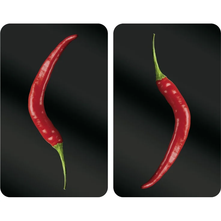 Wenko Herdabdeckplatte Universal Hot Peperoni, 2er Set Herdabdeckung für alle Herdarten, Gehärtetes Glas, 30 x 52 cm, mehrfarbig – Bild 1