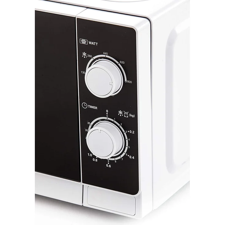 Sharp R200WW Mikrowelle, Standgerät, 20 Liter Garraum, 800 Watt, 5 Leistungsstufen, Timer von 35 Minuten bis 00 Sekunden, gewichtgesteuertes Auftauen, Energiesparmodus, Glasdrehteller 25,5 cm, weiß – Bild 5