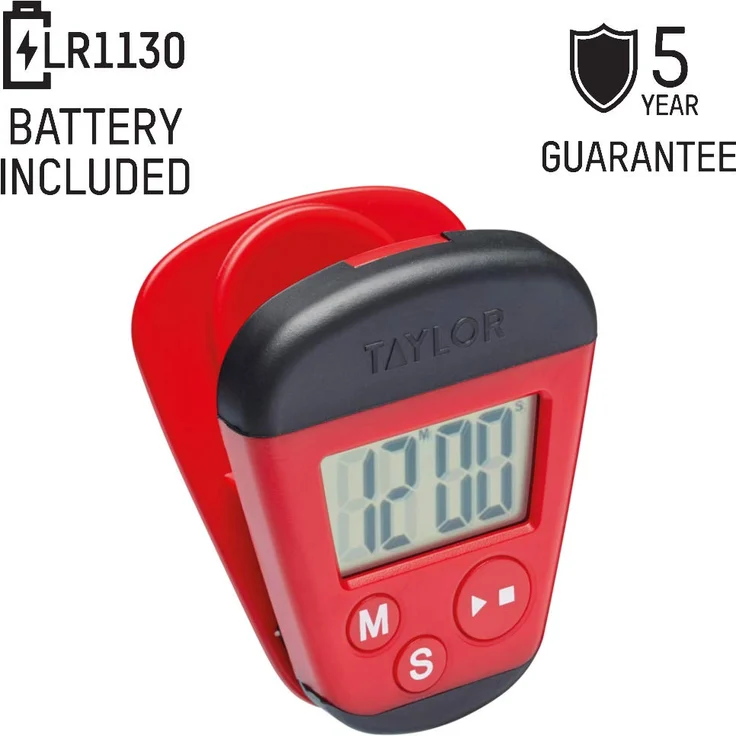 Taylor TYPTIM100CLIP Pro Digital Kitchen Timer with Memo Clip and Magnetic Back, Plastic, Rot-Schwarz – Bild 1