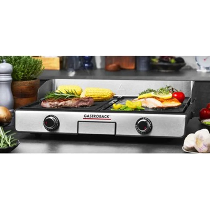 Gastroback Design Tischgrill Plancha & BBQ , 2000W, extra große Grillfläche, schwarz, edelstahl