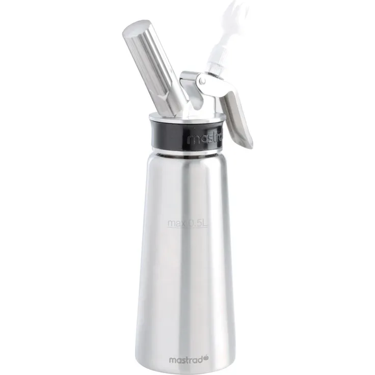 Mastrad Edelstahlsiphon 500 ml, Soßenspender, Cremebereiter, Sahnesprüher, Inox-Stahl, Silber, F49850