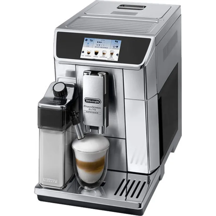 De'Longhi PrimaDonna Elite Experience ECAM 656.85.MS Kaffeevollautomat mit Milchsystem und integriertem Mahlwerk, Cappuccino auf Knopfdruck, 4,3 Zoll Farbdisplay, App-Steuerung, Trinkschokoladenfunktion, Edelstahlfront, silber