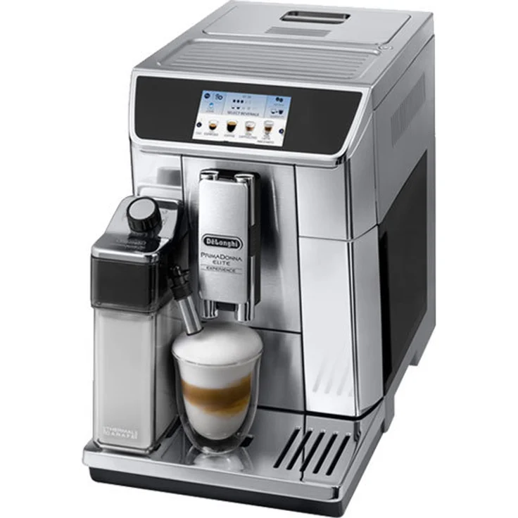 De'Longhi PrimaDonna Elite Experience ECAM 656.85.MS Kaffeevollautomat mit Milchsystem und integriertem Mahlwerk, Cappuccino auf Knopfdruck, 4,3 Zoll Farbdisplay, App-Steuerung, Trinkschokoladenfunktion, Edelstahlfront, silber – Bild 1