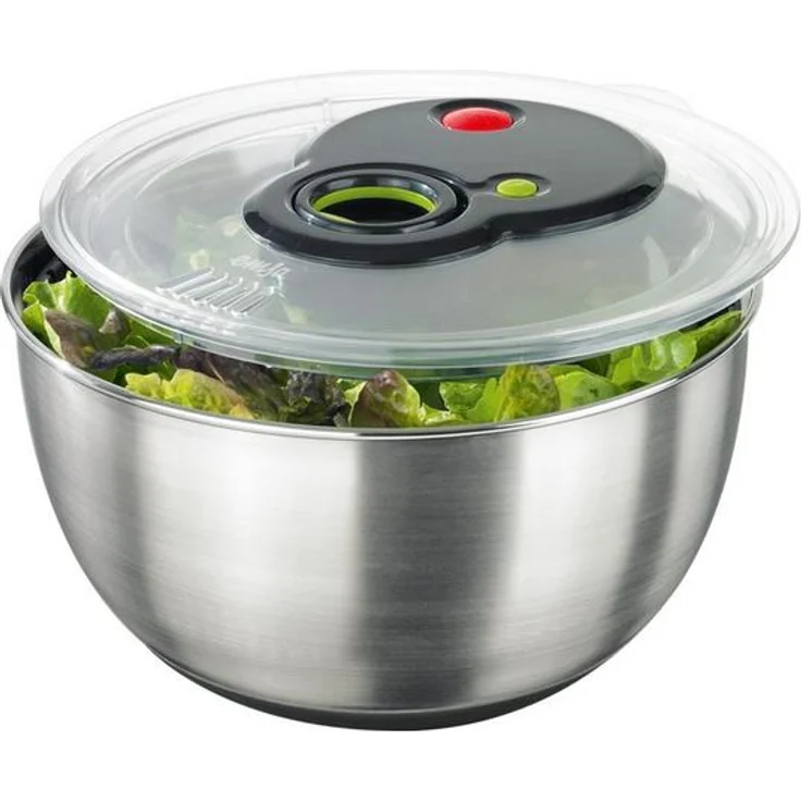 Emsa 513441 Edelstahl Salatschleuder, Turboknopf, 4,5 Liter, Turboline, edelstahl-schwarz – Bild 1