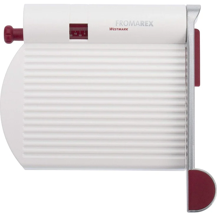 Westmark Käseschneide-Apparat mit scharfer Klinge, Variable Schnittstärke, Rostfreier Edelstahl-Aluminium-Kunststoff, Fromarex, Weiß-Rot-Silber, 70002260 – Bild 2