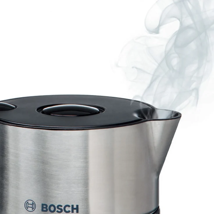 Bosch TWK8613P kabelloser Wasserkocher, Abschaltautomatik, Überhitzungsschutz, Temperaturwahl, Warmhaltefunktion, 1,5 L, 2400 W, Deckelendabschaltung im Betrieb, schwarz – Bild 6