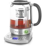 Emerio WK-122248, Glas Teekocher, Wasserkocher, vollautomatisches Teesieb, Absenkautomatik, Borosilikatglas, BPA frei, 1.7l Volumen, Temperaturwahl, 2200 Watt, Schwarz-Silber