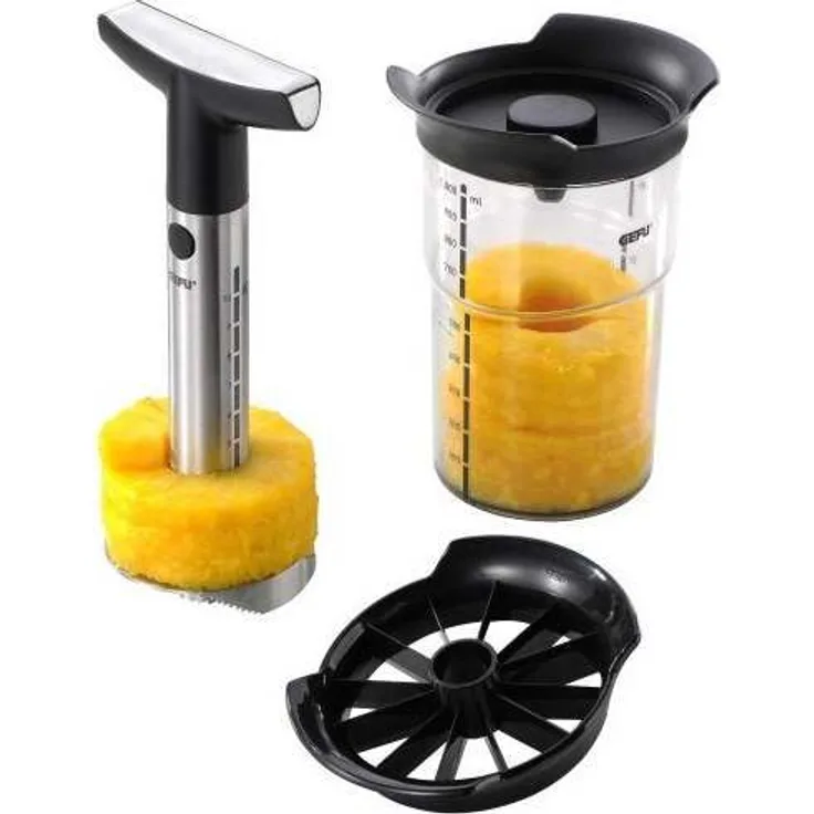 GEFU 13550 Ananasschneider Professional Plus - Messer und Schäler Set für Ananas - Edelstahl Schneider mit Behälter