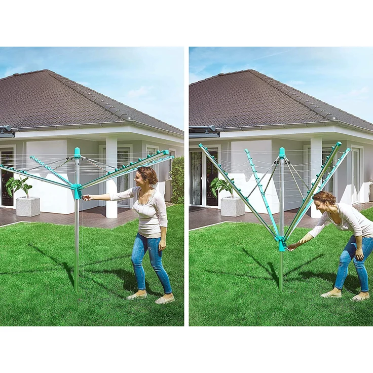 Leifheit Linomatic 500 Easy Wäschespinne, inkl. Bodenhülse, autom. Leineneinzug, Easy-Lift-System, 50 m Leinenlänge, für 5 Waschladungen – Bild 8