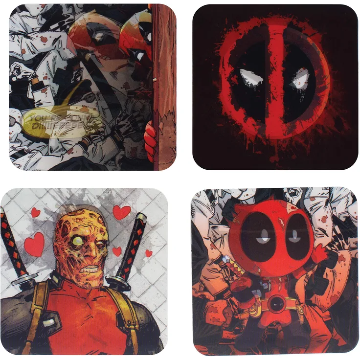 Paladone Marvel Untersetzer Deadpool Wackelbilder 4er Set, beschichtet, aus Kork. in Geschenkverpackung.