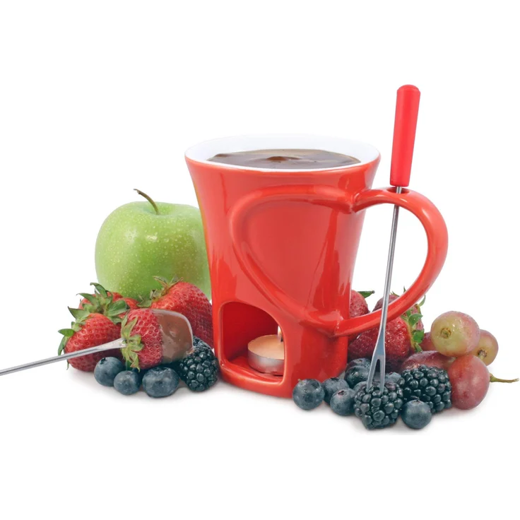 Sweetheart 4 tlg. Fonude Set- Minifondue, Schokofondue, Käsefondue, Fonduegabeln, Fonduetasse, Teelichtfondue – Bild 1