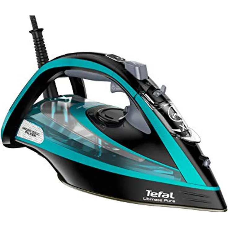Tefal Ultimate Pure FV9844 Bügeleisen Trocken- und Dampfbügeleisen Durilium Autoclean-Bügelsohle Schwarz, Blau 3200 W